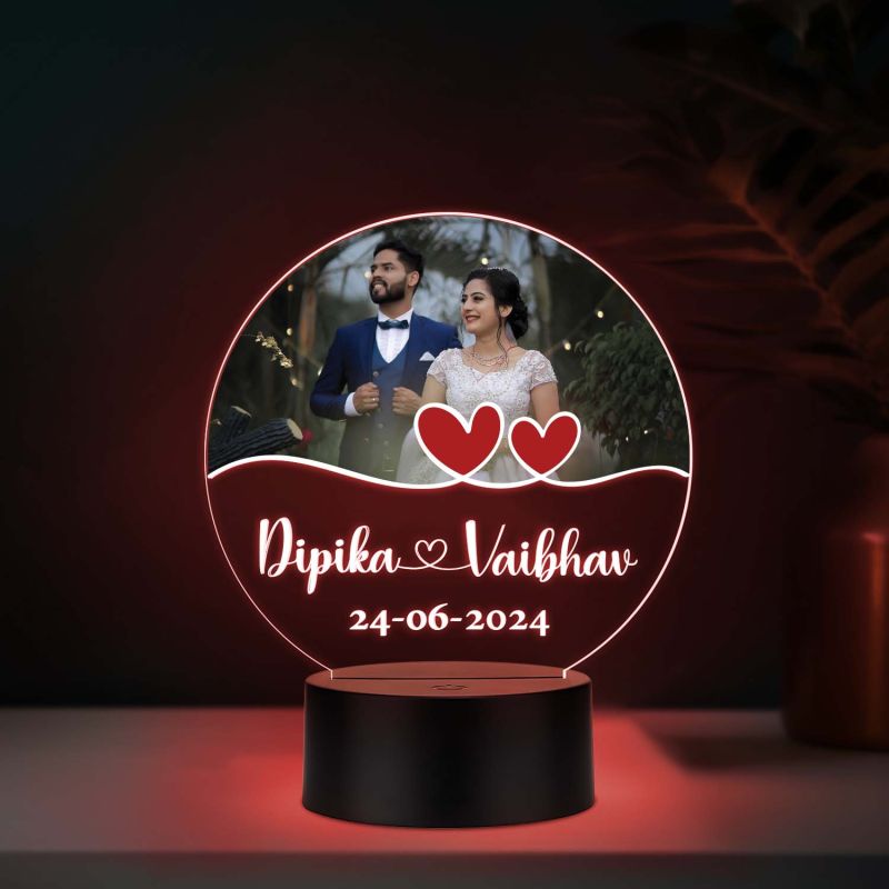 Personalized Acrylic LED Photo Lamp with Automatic Color Changing Light Anniversary Gift for Couples, Husband, Wife, Wedding, Birthday, Valentine's Day